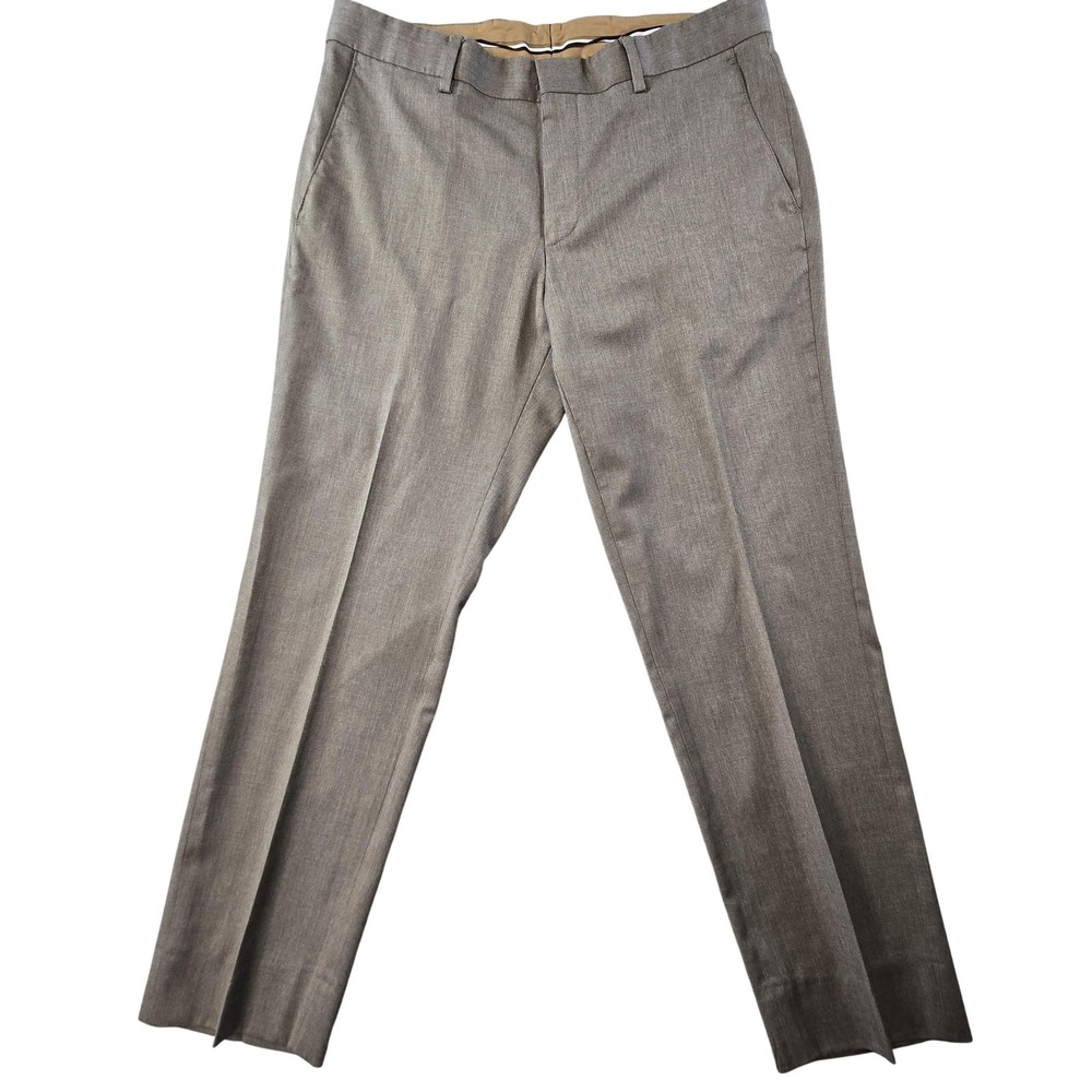 Boss‎ Suit Pants Mens 34x34 Brown Virgin Wool Slim Tapered Belted Dress Slacks